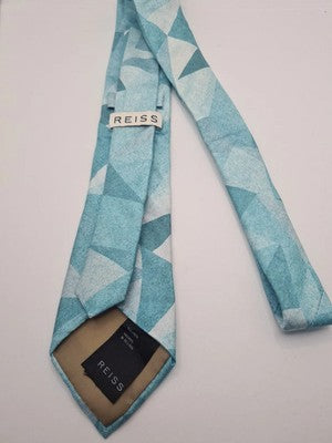 Reiss Retro Pattern Green Mens Silk Tie Classic Designer Necktie Formal BX5 Vint Vintage