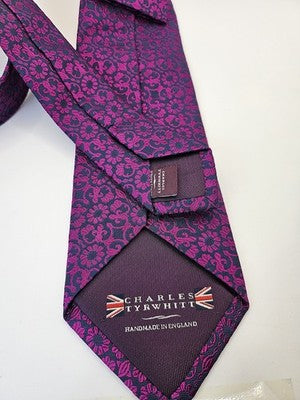 Charles Tyrwhitt Silk Tie Mens Pink Navy Floral Vtg Wedding Neck Tie Vintage Retro Formal
