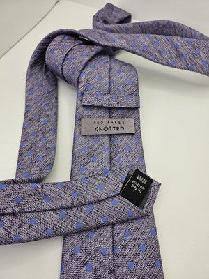Ted Baker Silk Tie Mens Purple Blue Polka Dot Textured Wedding Neck Tie Vintage Retro Formal