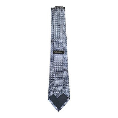 Marks and Spencer Blue and White Jaquard Geometric Silk Tie Mens Vintage Retro Wedding Formal