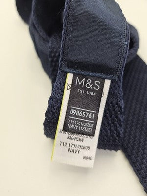 MandS Skinny Knitted Navy Tie Men Plain Woven Square End Necktie Mod Mens Vintage Retro Wedding