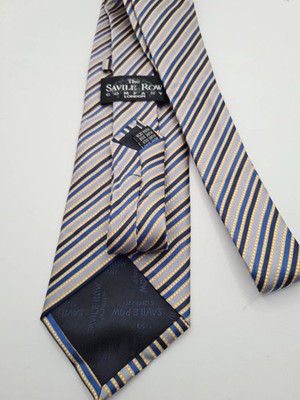 Saville Row Yellow Blue Stripe Mens Silk Tie Classic Designer Necktie BX11 Vinta Vintage Retro