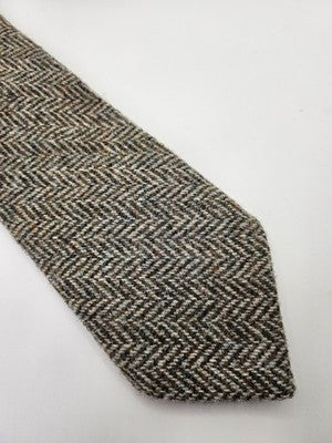 Harris Tweed Wool Tie Mens Brown Grey Herringbone Vtg Wedding Neck Tie Vintage Retro Formal
