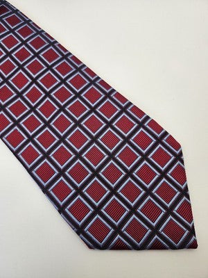 Charles Tyrwhitt Silk Tie Mens Red Blue Geometric Squares Wedding Neck Tie Vintage Retro Formal