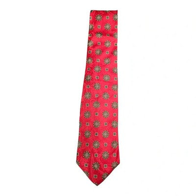 Jaeger Red Silk Tie with Medallion Motif Mens Vintage Retro Wedding Formal Designer Classic