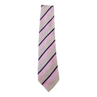 Guy Laroche Purple and Grey Striped Silk Tie Mens Vintage Retro Wedding Formal Designer Classic