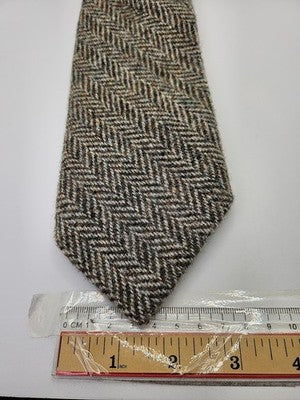 Harris Tweed Wool Tie Mens Brown Grey Herringbone Vtg Wedding Neck Tie Vintage Retro Formal