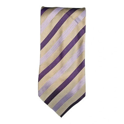 Jaeger Silver and Purple Striped Silk Tie Mens Vintage Retro Wedding Formal Designer Classic