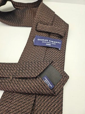 Charles Tyrwhitt Silk Tie Mens Brown Grenadine Textured Vtg Wedding Neck Tie Vintage Retro
