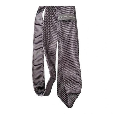 Marks and Spencer Grey Slim Knit Tie Mens Vintage Retro Wedding Formal Designer Classic Necktie