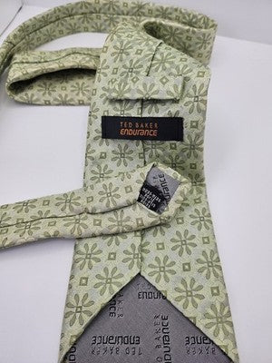 Ted Baker Endurance Silk Tie Mens Green Floral Geometric Wedding Neck Tie Vintage Retro Formal