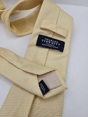 Charles Tyrwhitt Silk Tie Mens Yellow Gold Textured Woven Wedding Neck Tie Vintage Retro Formal