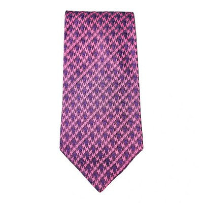 Austin Reed Pink and Purple Houndstooth Woven Silk Tie Mens Vintage Retro Wedding Formal