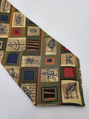 Yves Saint Laurent Silk Tie Mens Green Geometric Leaf Vtg Wedding Neck Tie Vintage Retro Formal