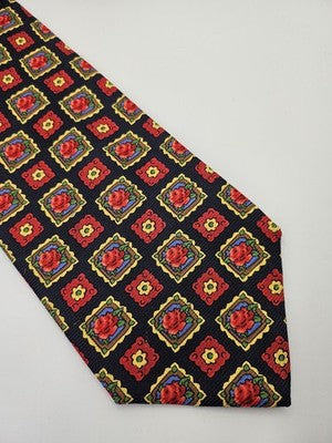 Kenzo Silk Tie Mens Black Red Floral Roses Framed Vtg Wedding Neck Tie Vintage Retro Formal