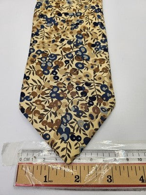 Liberty Silk Tie Mens Beige Blue Brown Floral Berries Vtg Wedding Neck Tie Vintage Retro Formal
