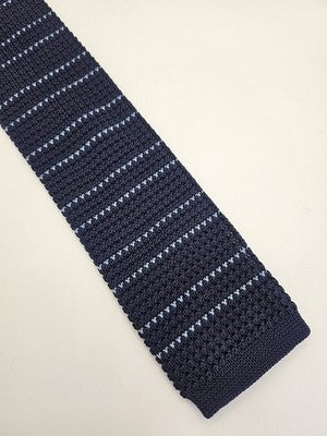 Next Skinny Knitted Navy Tie Men Striped Woven Square End Necktie Mod Mens Vintage Retro