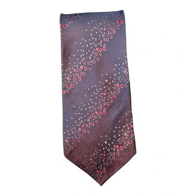John Lewis Mid-Grey Satin Style Tie with Red / Pink Stripe Pattern Mens Vintage Retro Wedding
