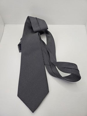 Aquascutum Silk Tie Mens Navy Blue White Micro Dot Geometric Wedding Neck Tie Vintage Retro