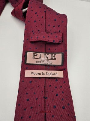 Thomas Pink Silk Tie Mens Red Navy Polka Dot Spotted Wedding Neck Tie Vintage Retro Formal