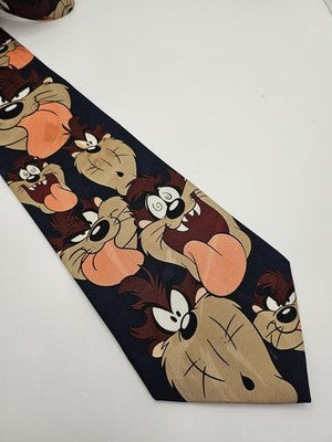 Looney Tunes Silk Tie Mens Blue Taz Tasmanian Devil Novelty Vtg Neck Clearance Vintage Retro