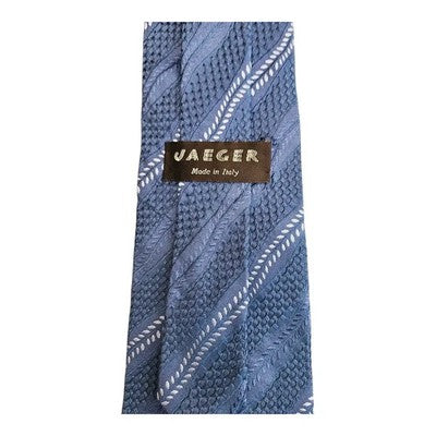 Jaeger Blue Woven Stripe Silk Tie Mens Vintage Retro Wedding Formal Designer Classic Necktie