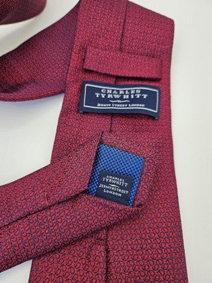 Charles Tyrwhitt Silk Tie Mens Red Navy Paisley Textured Wedding Neck Tie Vintage Retro Formal