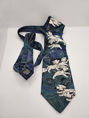 Disney Tie Rack Silk Tie Mens Blue Green 101 Dalmatians Novelty Neck Clearance Vintage Retro