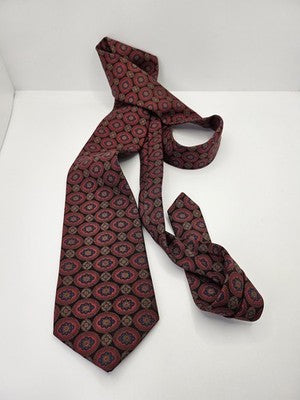 Harrods Silk Tie Mens Red Blue Green Medallion Floral Vtg Wedding Neck Tie Vintage Retro Formal