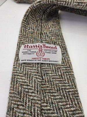 Harris Tweed Wool Tie Mens Brown Grey Herringbone Vtg Wedding Neck Tie Vintage Retro Formal