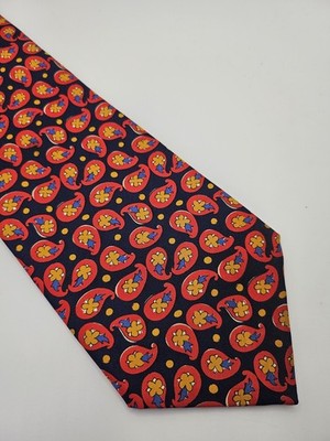 Yves Saint Laurent Silk Tie Mens Navy Red Paisley Floral Vtg Neck Tie Vintage Retro Wedding