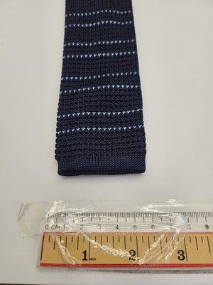 Next Skinny Knitted Navy Tie Men Striped Woven Square End Necktie Mod Mens Vintage Retro