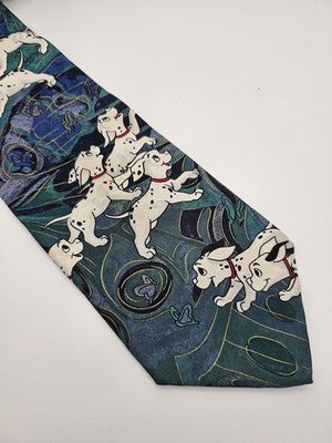 Disney Tie Rack Silk Tie Mens Blue Green 101 Dalmatians Novelty Neck Clearance Vintage Retro