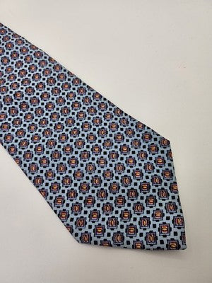YSL Silk Tie Mens Blue Orange Geometric Squares Vtg Wedding Neck Tie Vintage Retro Formal