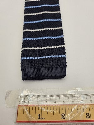 Tigre Amore Skinny Knitted Navy Tie Men Striped Woven Square End Necktie Mod Mens Vintage Retro