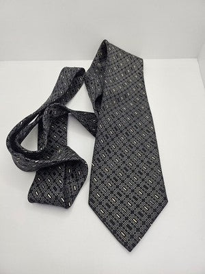Brioni Silk Tie Mens Black Beige Geometric Square Vtg Wedding Neck Tie Clearance Vintage Retro