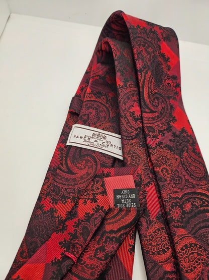 Hawes & Curtis Silk Tie Mens Red Black Paisley Geometric Vintage Neck Tie BX25
