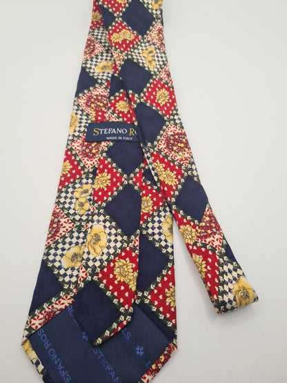 Italian Vintage Flower Check Pattern Mens Silk Tie Classic Designer Necktie Vintage Mens Tie UK BX11