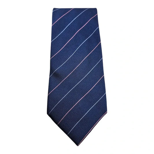 TM Lewin Men's Navy Blue Striped Silk Tie