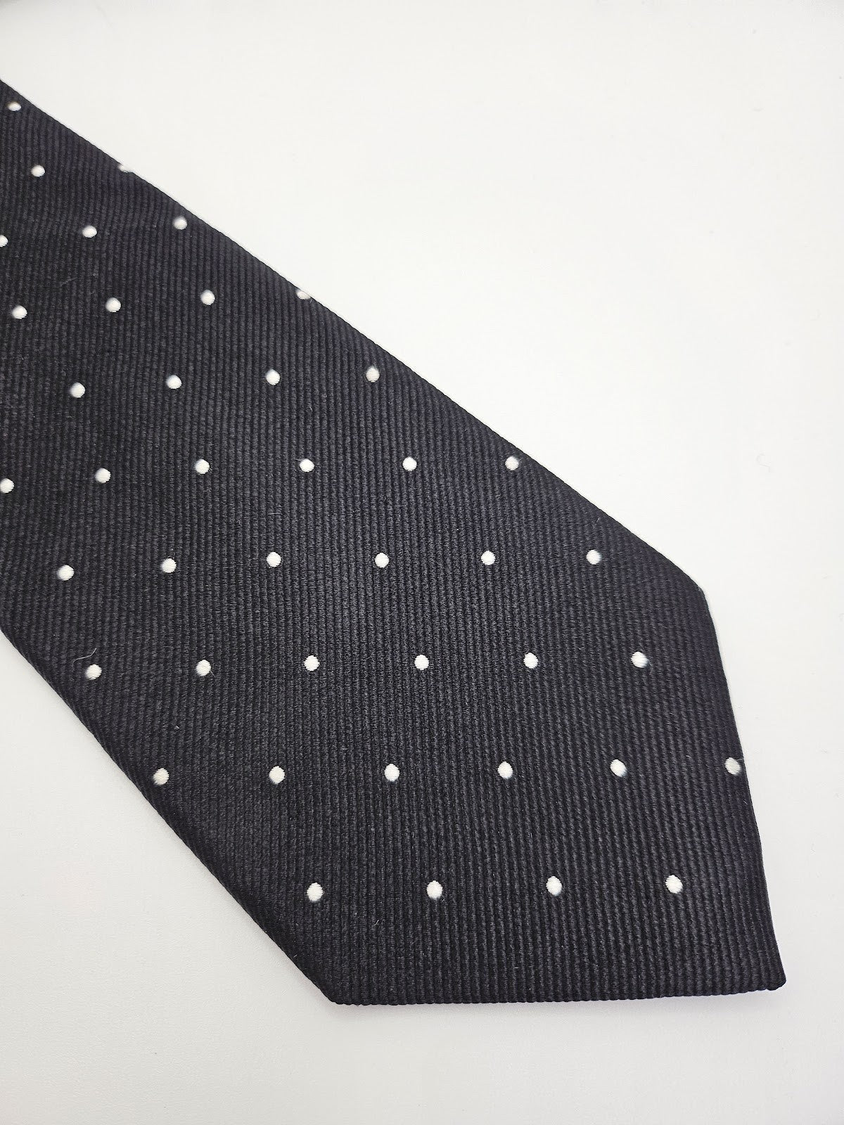T M Lewin Mens Silk Tie Black White Polka Dot Vtg Retro Wedding Neck Tie