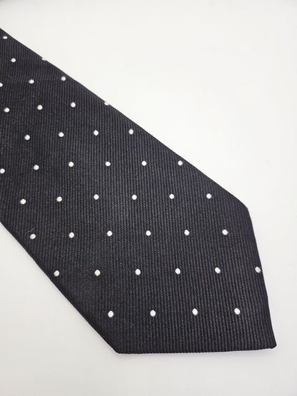T M Lewin Mens Silk Tie Black White Polka Dot Vtg Retro Wedding Neck Tie