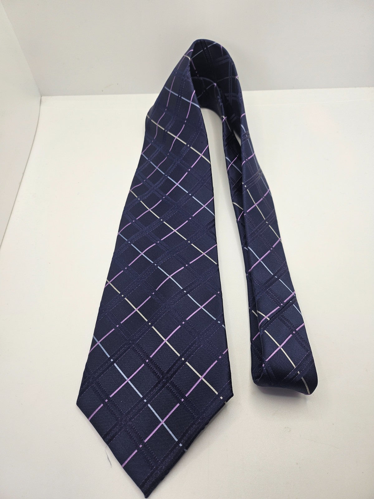 Ted Baker Silk Tie Mens Purple Navy Check Designer Vintage Retro Neck Tie BX15