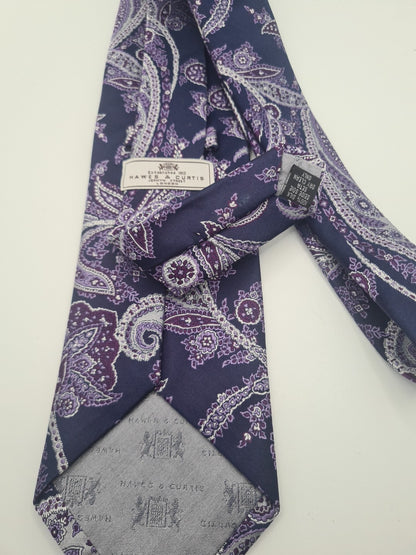 Hawes & Curtis Purple Paisley Mens Silk Tie Classic Designer Necktie Formal Paisley Vintage Mens Tie UK BX6