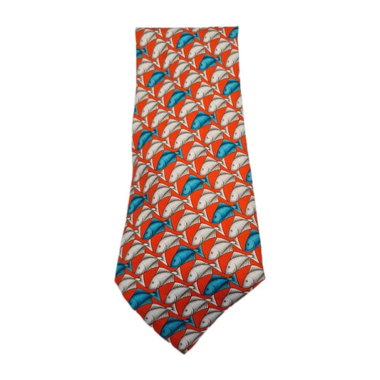 Red Italian Fish Pattern Novelty Silk Tie | Designer Mens Tie UK Vintage Mens Tie UK BX14