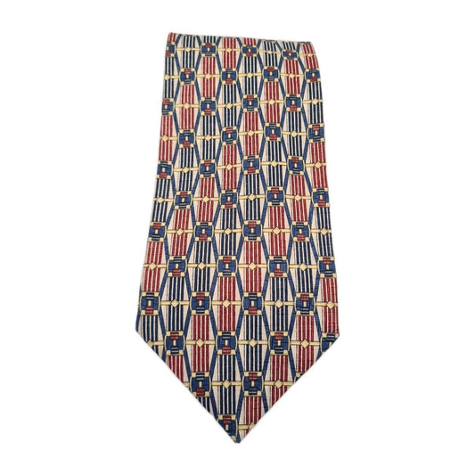 Red / Blue Vintage Belt Pattern Wide Silk Tie | Designer Mens Tie UK Vintage Mens Tie UK BX14