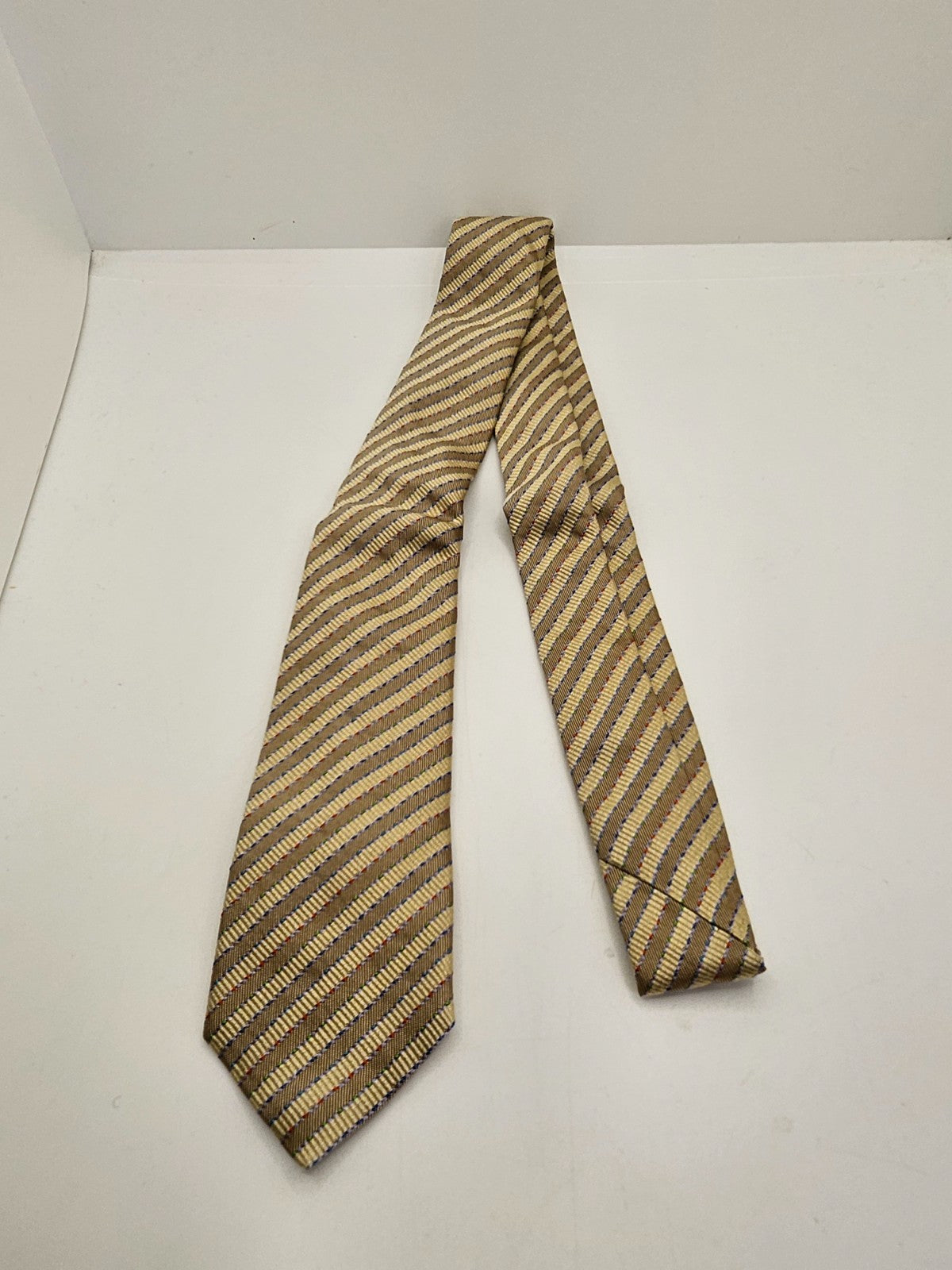Paul Smith Silk Tie Mens Gold Tan Diagonal Striped Business Vintage Necktie BX26