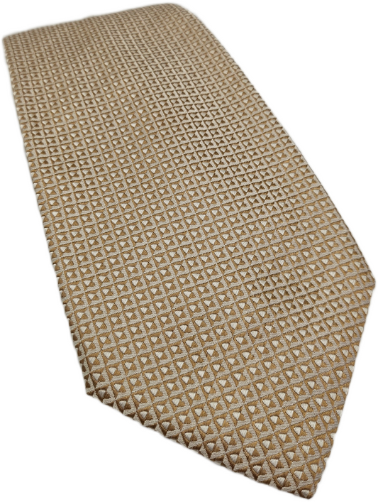 Hugo Boss Silk Tie Mens Beige Tan Geometric Check Retro Wedding Y2k Neck Tie BX2