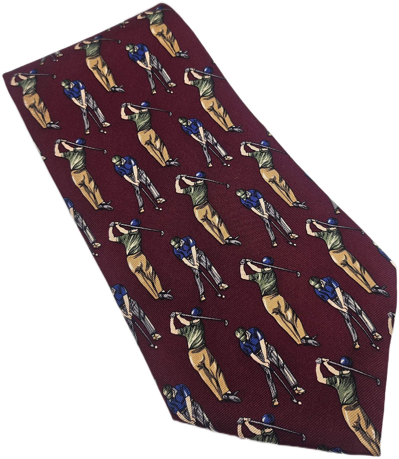Kensington Silk Tie Men Burgundy Novelty Golf Wedding Retro Vintage Necktie BX24