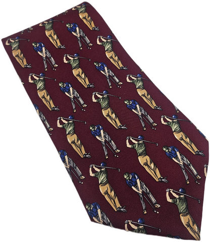 Kensington Silk Tie Men Burgundy Novelty Golf Wedding Retro Vintage Necktie BX24