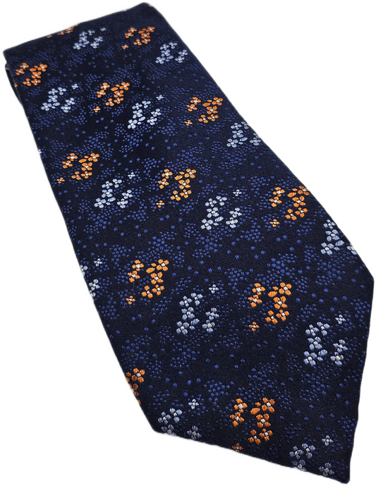 Charles Tyrwhitt Silk Tie Mens Navy Blue Orange Floral Textured Vtg Necktie BX23
